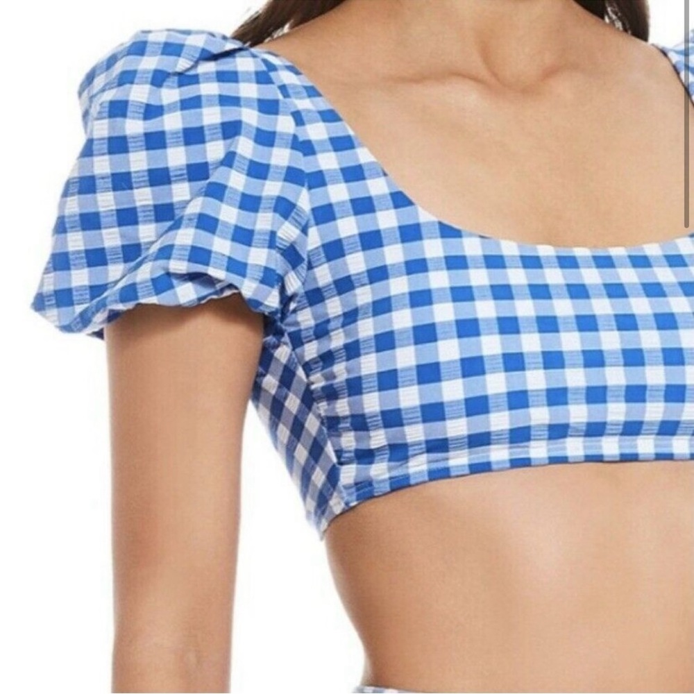 Gianni Bini Blue and White Gingham Crop Bikini Top